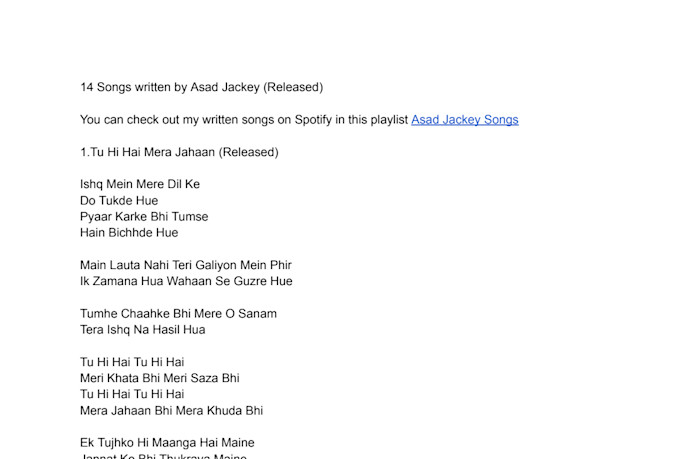 write hindi song lyrics for you